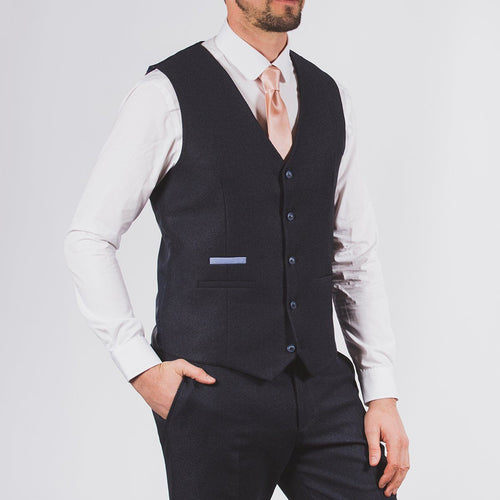 Navy Blue Textured Waistcoat - Fratelli