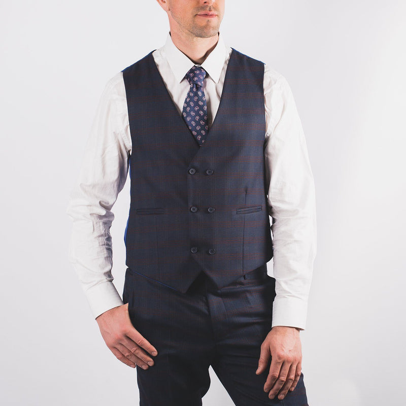 Navy Burgundy Check Suit - John Victor