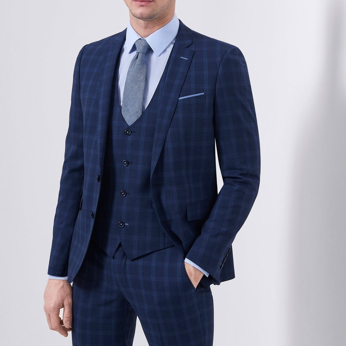 Navy Check Suit Jacket Leonard Silver - Main Image
