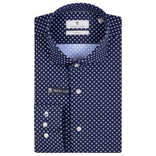 Navy Jersey Long Sleeve Printed Shirt - Thomas Maine