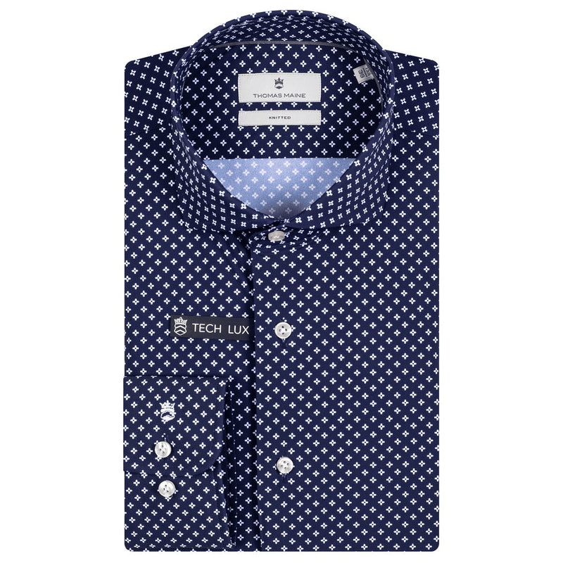 Navy Jersey Long Sleeve Printed Shirt - Thomas Maine