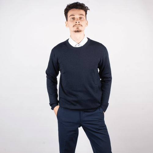 Navy Merino Crew-neck Sweater - John Victor