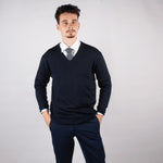 Navy Merino V-neck Sweater - John Victor