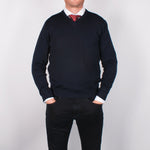 Navy Merino V-neck Sweater - John Victor