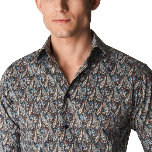 Navy Paisley Print Shirt - Eton Shirts