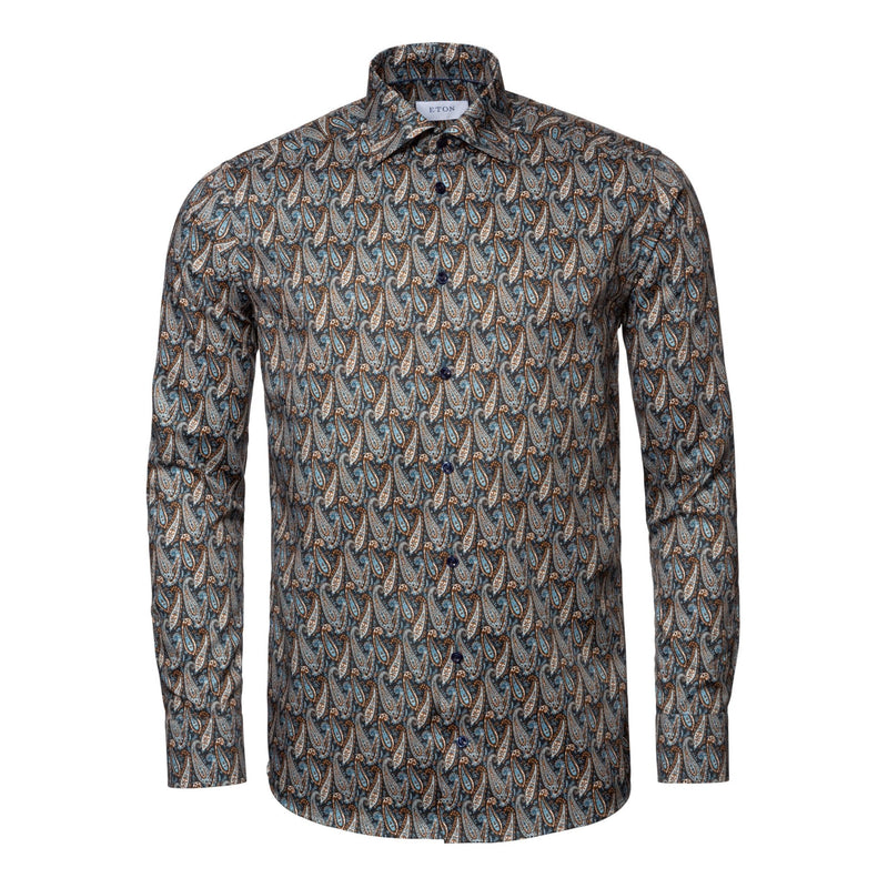 Navy Paisley Print Shirt - Eton Shirts