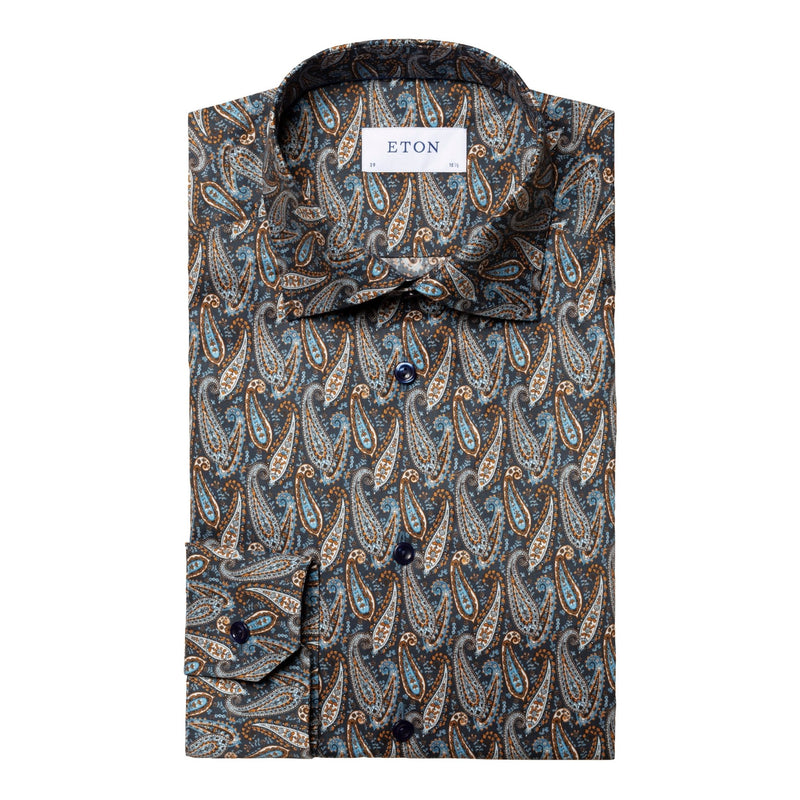 Navy Paisley Print Shirt - Eton Shirts