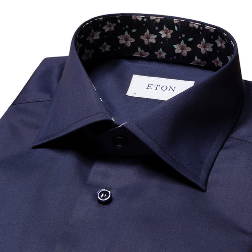 Navy Signature Twill Shirt with Floral Insert - Eton Shirts