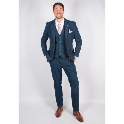 Navy Tweed Check Suit - Leonard Silver