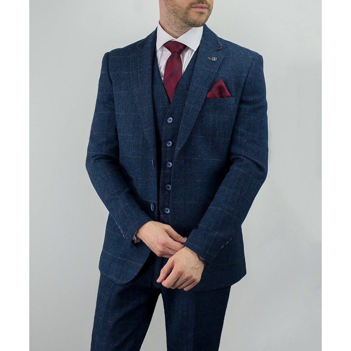 Navy Tweed Check Suit Leonard Silver - Main Image