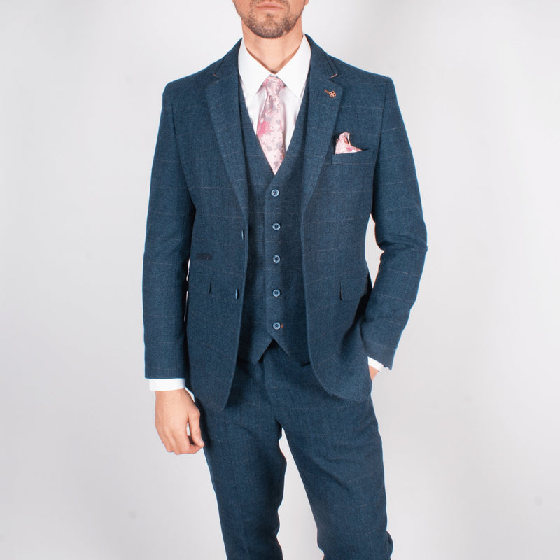 Navy Tweed Check Suit | Leonard Silver