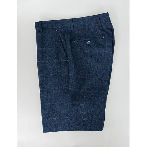 Navy Tweed Check Trousers - Leonard Silver