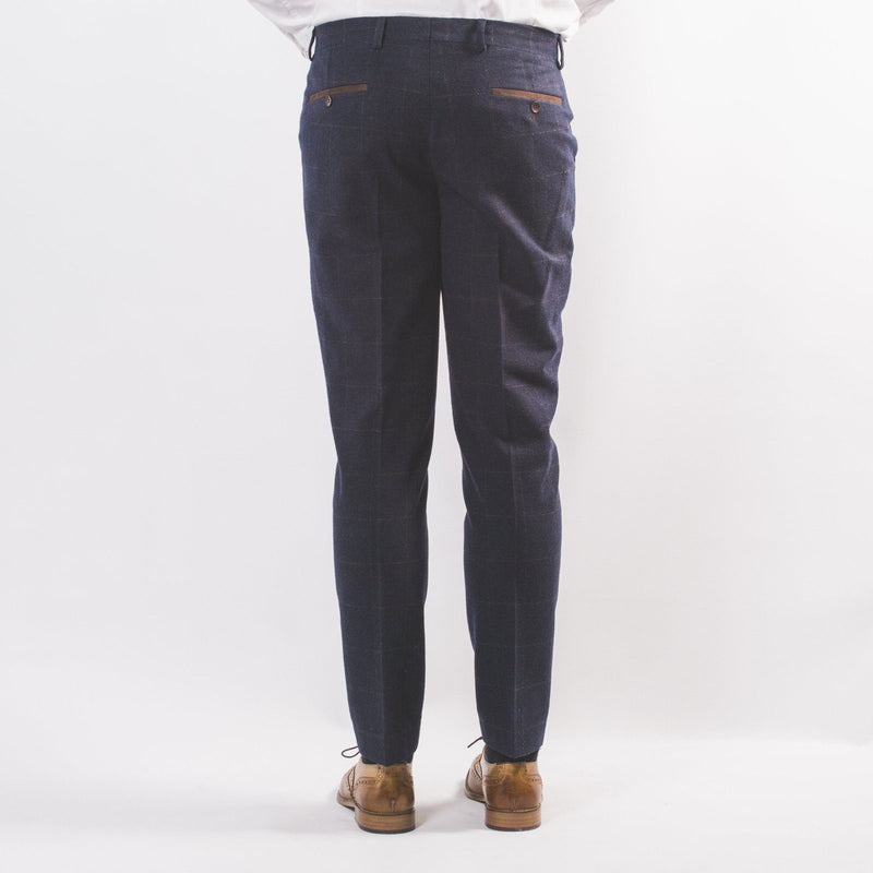 Navy Wool Mix Windowpane Trouser - Fratelli