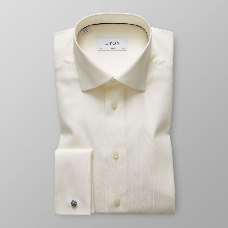 Off White Herringbone French Cuff Shirt - Eton Shirts