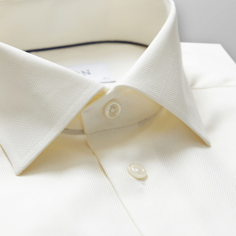 Off White Herringbone French Cuff Shirt - Eton Shirts