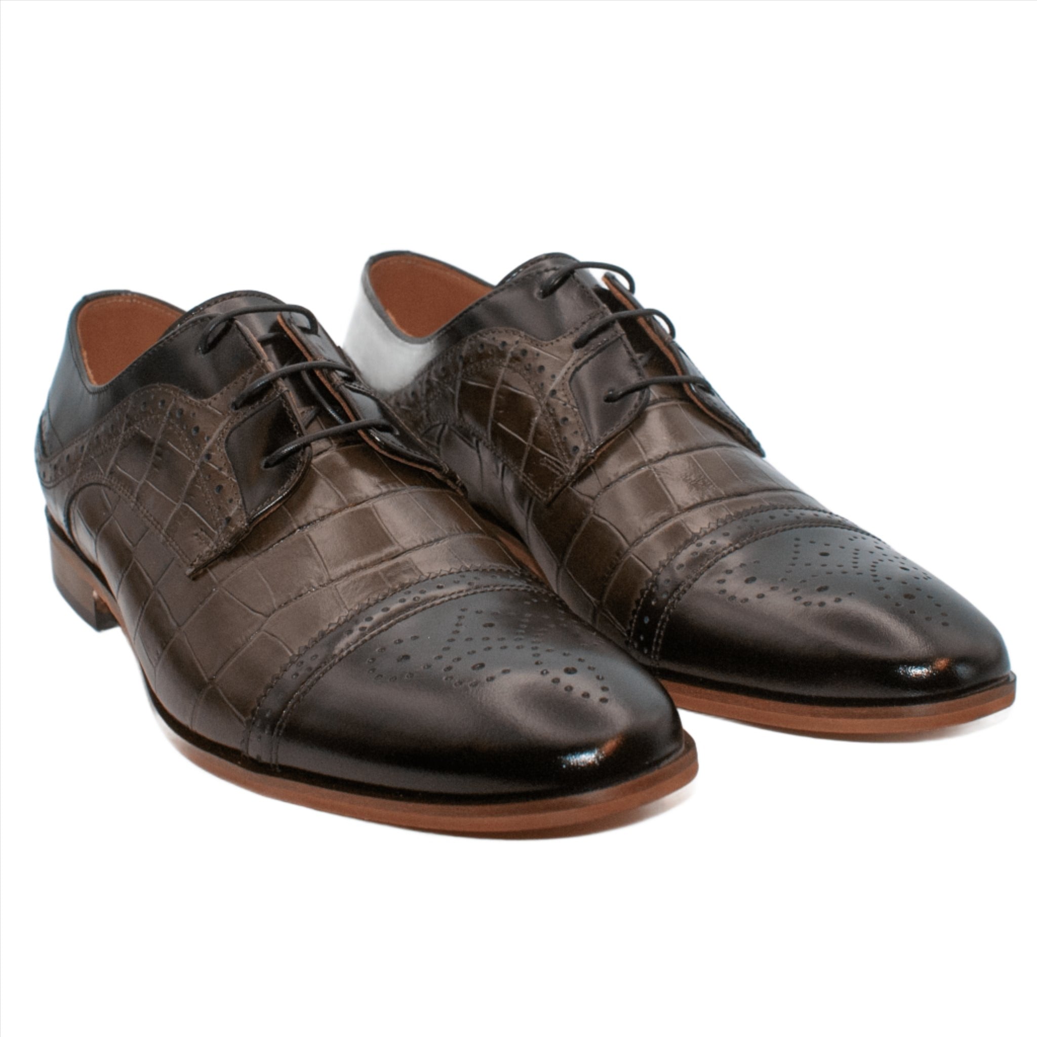 Olive Crocodile Skin Effect Shoe Leonard Silver