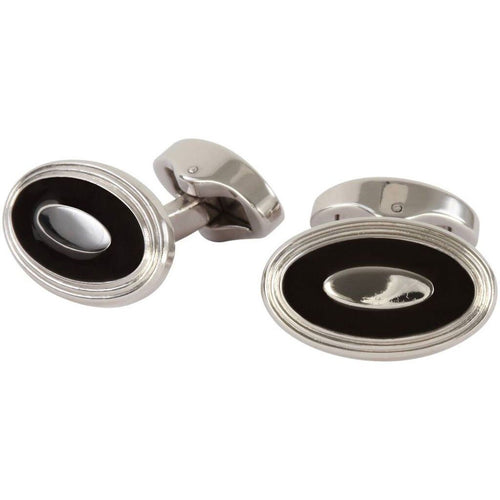 Oval Enamel Black Aster Cufflinks - Leonard Silver