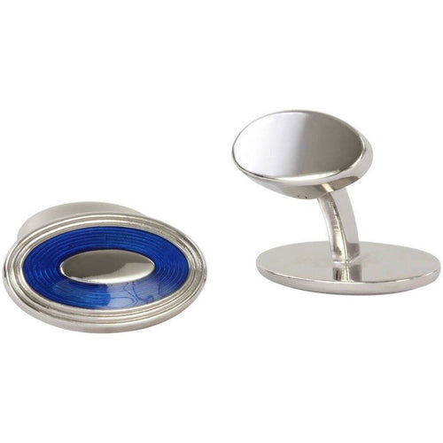 Oval Enamel Electric Blue Aster Cufflinks - Leonard Silver