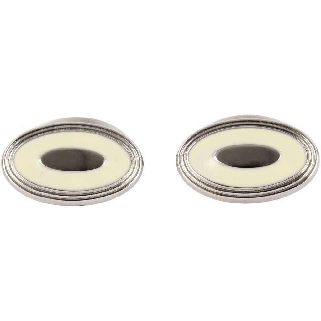 Ivory Enamel Oval Silver Cufflinks - Leonard Silver - both faces