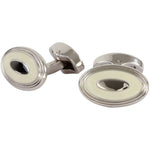 Oval Enamel Ivory Aster Cufflinks - Leonard Silver