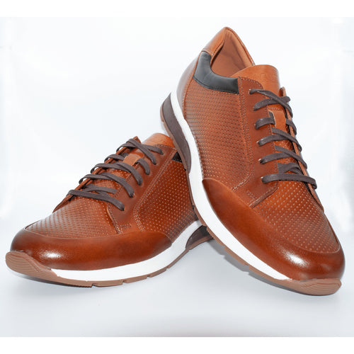 Perforated Brown Leather Trainer - Lacuzzo