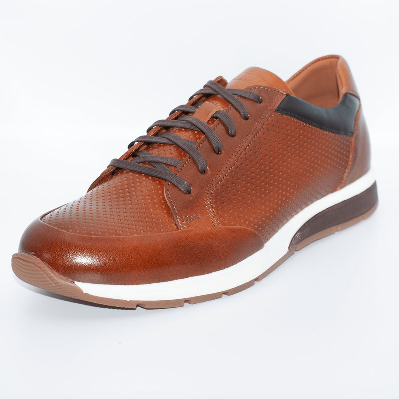 Perforated Brown Leather Trainer - Lacuzzo