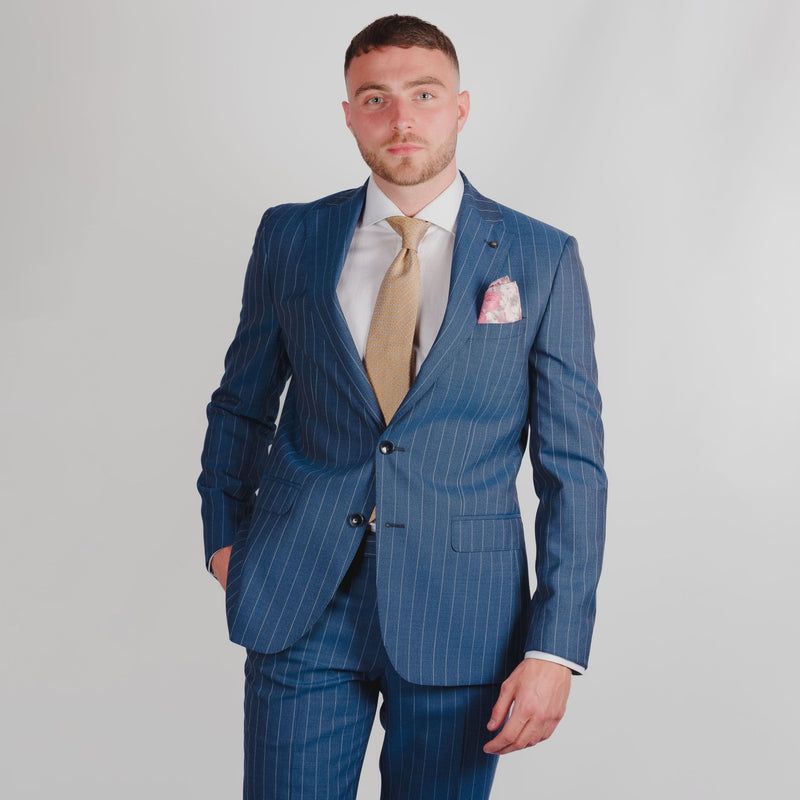 Pinstripe Wool Blue Suit - Torre