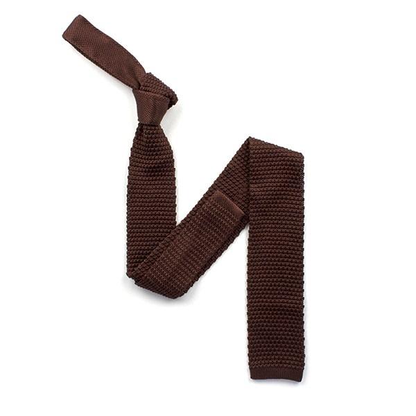 Plain Brown Knitted Silk Tie - Knightsbridge