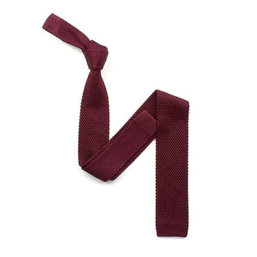 Plain Burgundy silk knitted tie - Knightsbridge