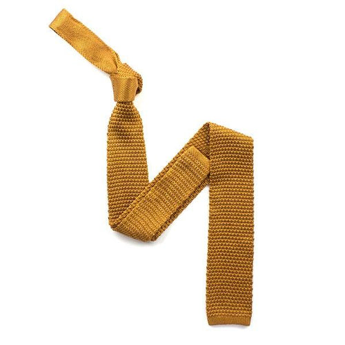 Plain Gold Knitted Silk Tie - Knightsbridge