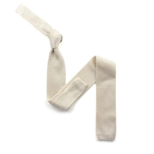 Plain Ivory Knitted Silk Tie - Knightsbridge