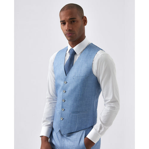 Powder Blue Pin Stripe Waistcoat - Remus Uomo