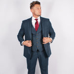 Pure Wool Herringbone Tweed Jacket In Blue - Torre