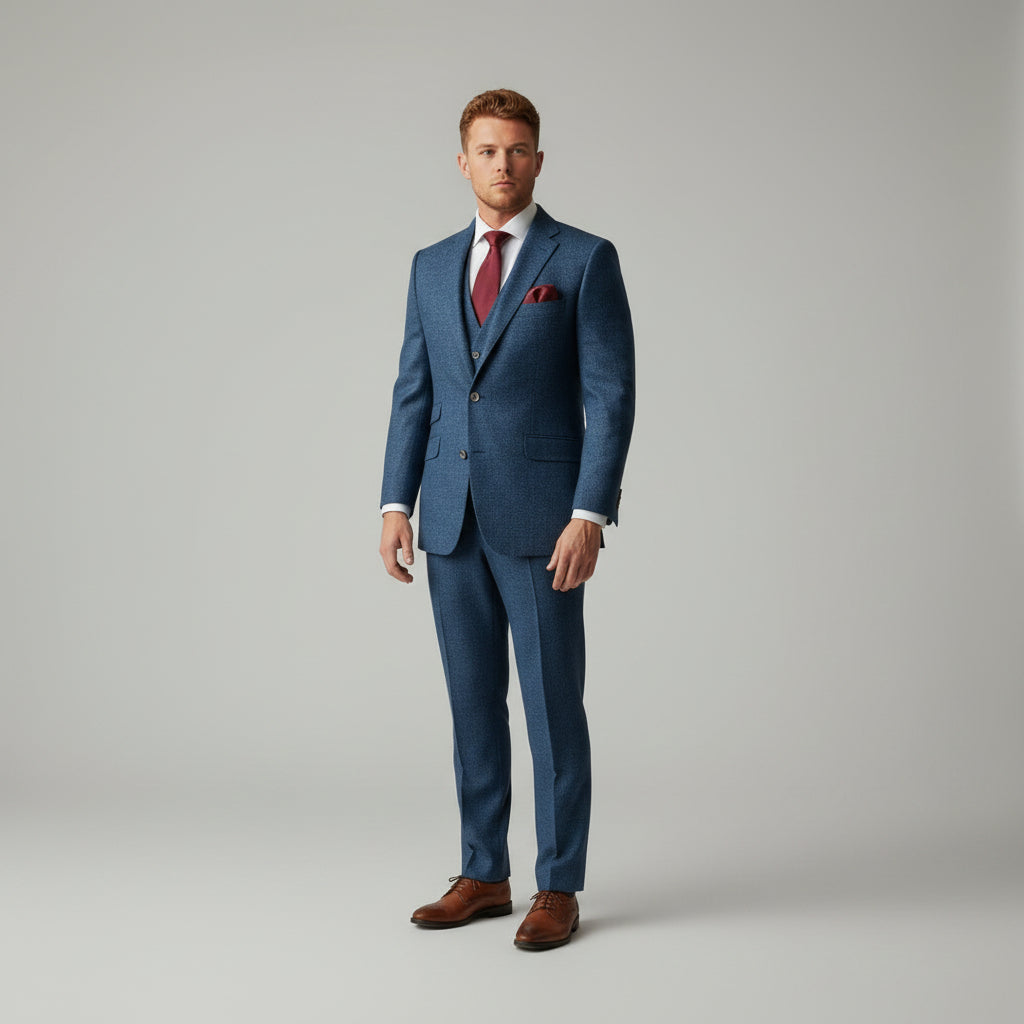 Pure Wool Herringbone Tweed Suit In Blue - Torre