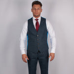 Pure Wool Herringbone Tweed Suit In Blue - Torre