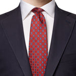 Red with Blue Geo Print Hand Made Silk Tie - Eton Shirts