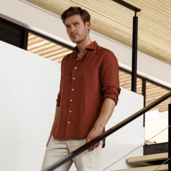 Roma Linen Rust Shirt - Thomas Maine