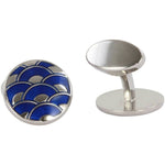 Round Enamel Wave Aster Blue Cufflinks - Leonard Silver