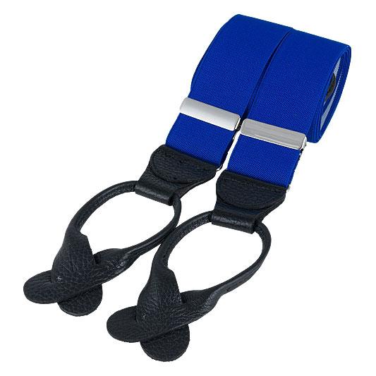 Royal Blue Rolled Leather Button Braces - Leonard Silver