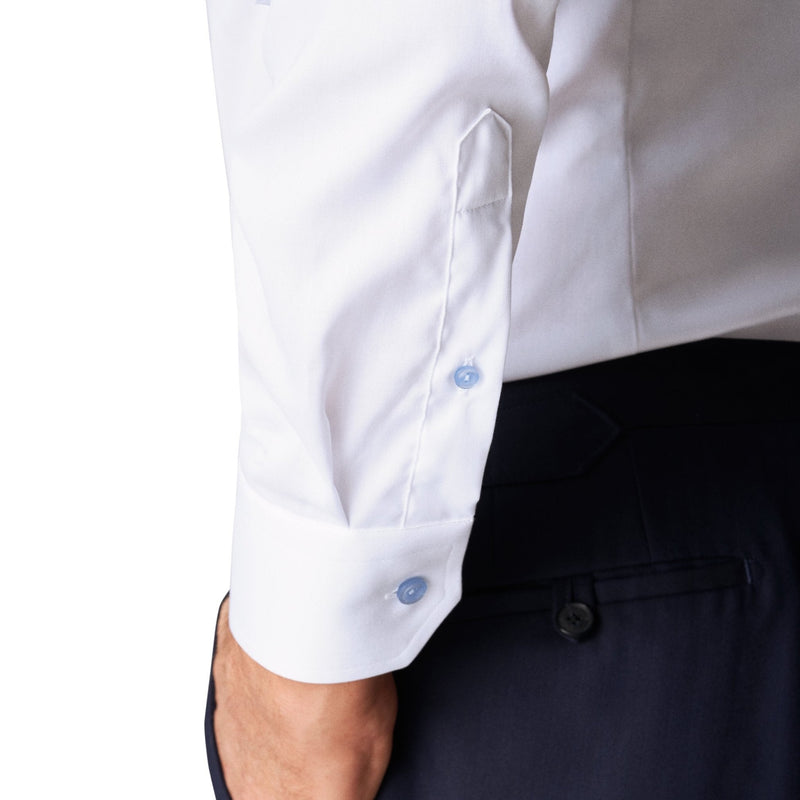 Signature Twill White Shirt Blue Buttons - Eton Shirts