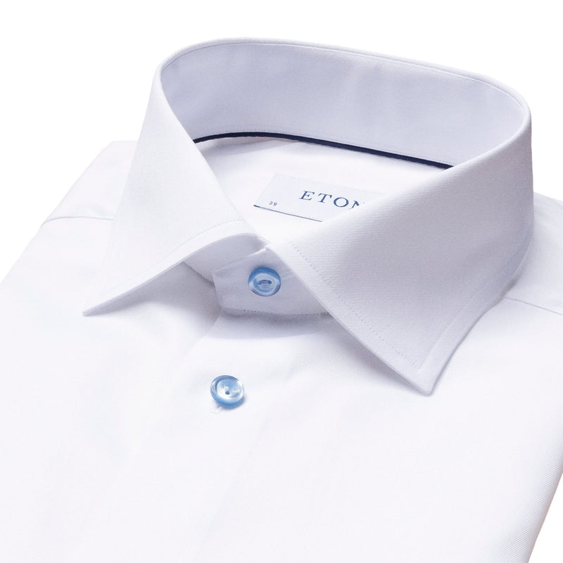 Signature Twill White Shirt Blue Buttons - Eton Shirts