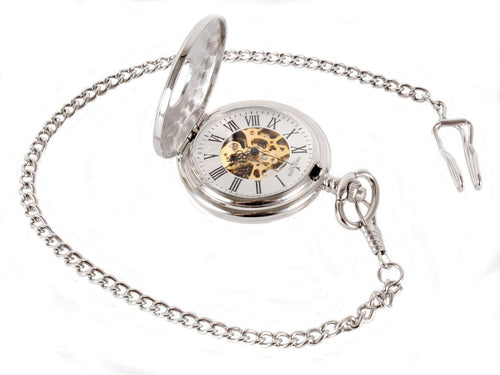 Silver Patterned Hunter Mechanical Pocket Watch - Leonard Silver