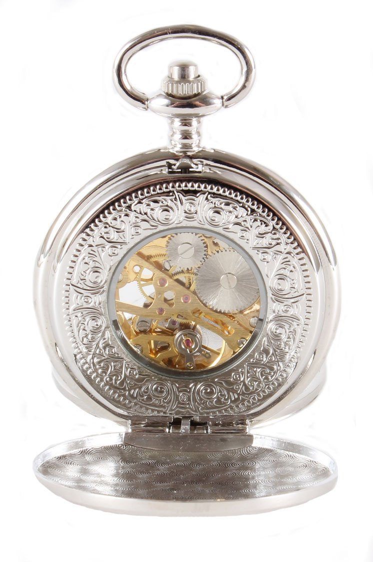 Silver Patterned Hunter Mechanical Pocket Watch - Leonard Silver