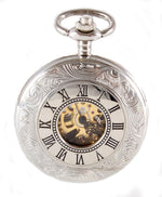 Silver Patterned Hunter Mechanical Pocket Watch - Leonard Silver