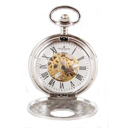 Silver Patterned Hunter Mechanical Pocket Watch - Leonard Silver