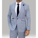 Sky Blue Check Peak Lapel Suit - Leonard Silver