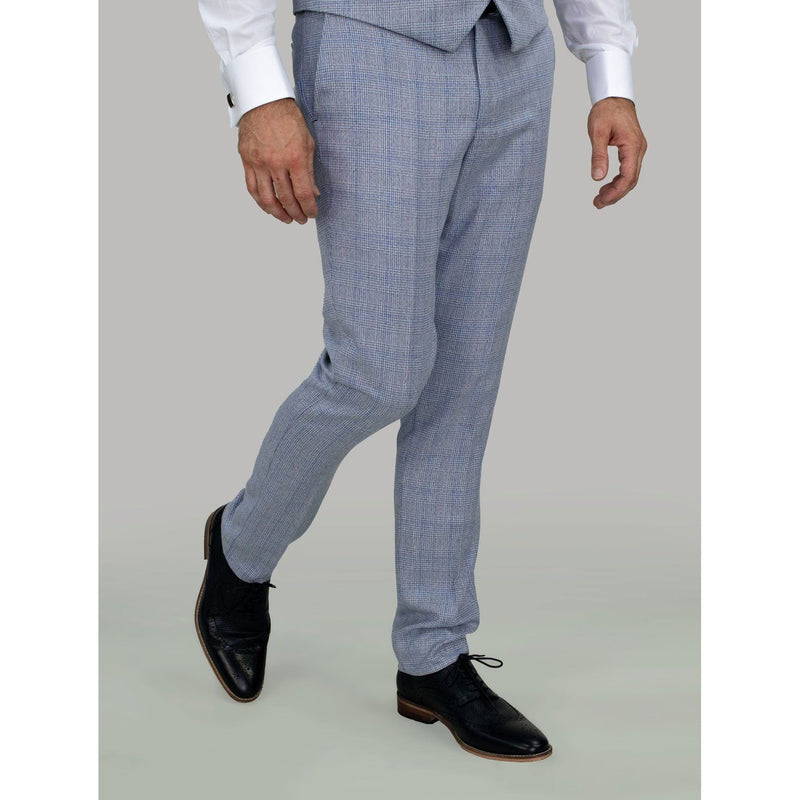 Sky Blue Check Peak Lapel Suit - Leonard Silver