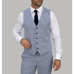 Sky Blue Check Peak Lapel Suit - Leonard Silver