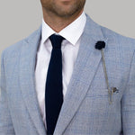 Sky Blue Check Peak Lapel Suit - Leonard Silver