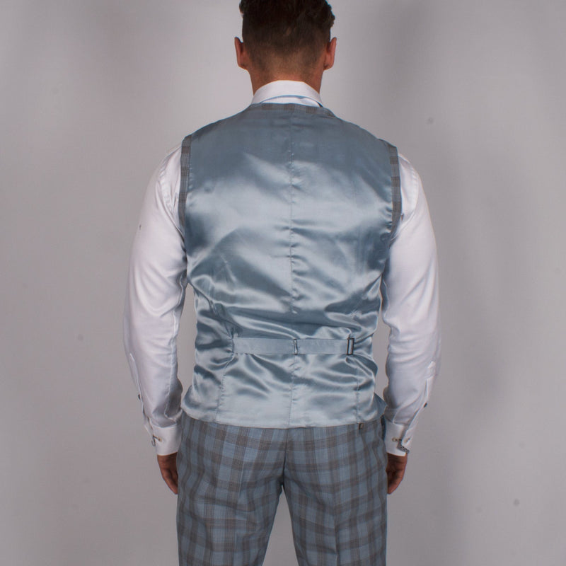 Sky Blue Check Suit - Gibson London